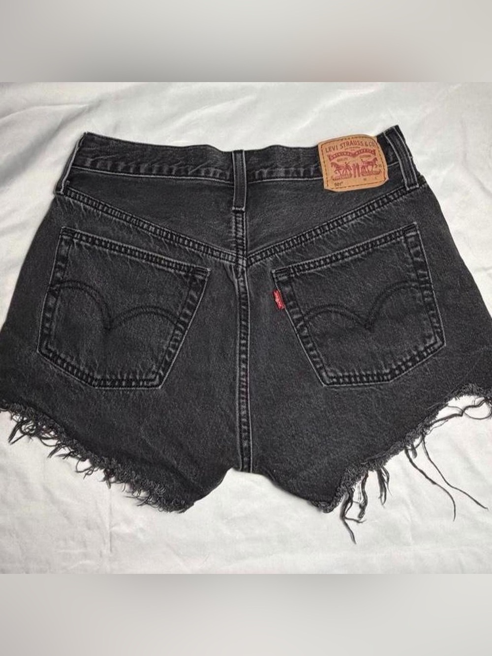 Levi's Black High-Rise Frayed Hem Denim Shorts